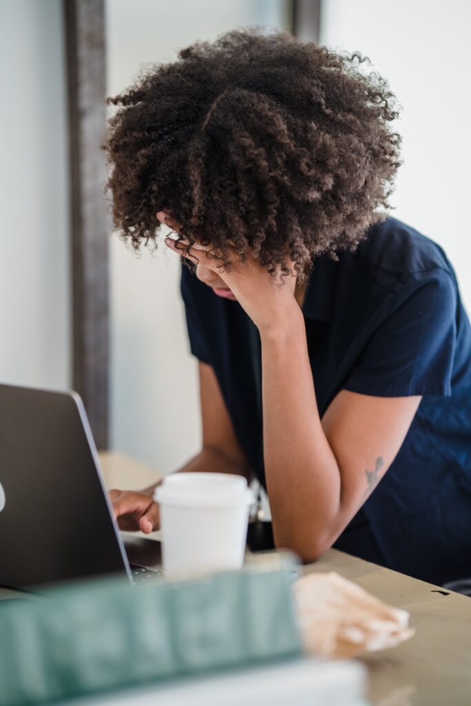 frustrated woman at computer